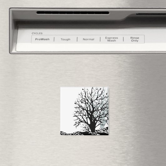 Abstract modern zwart boomsilhouet wit magneet (Insitu (Vaatwasser))