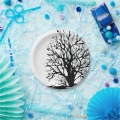Abstract modern zwart boomsilhouet wit papieren bordje (Feest)