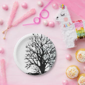 Abstract modern zwart boomsilhouet wit papieren bordje (Feest)