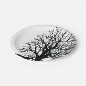 Abstract modern zwart boomsilhouet wit papieren bordje (Gekanteld)