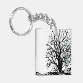 Abstract modern zwart boomsilhouet wit sleutelhanger (Voorkant Links)