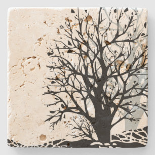 Abstract modern zwart boomsilhouet wit stenen onderzetter