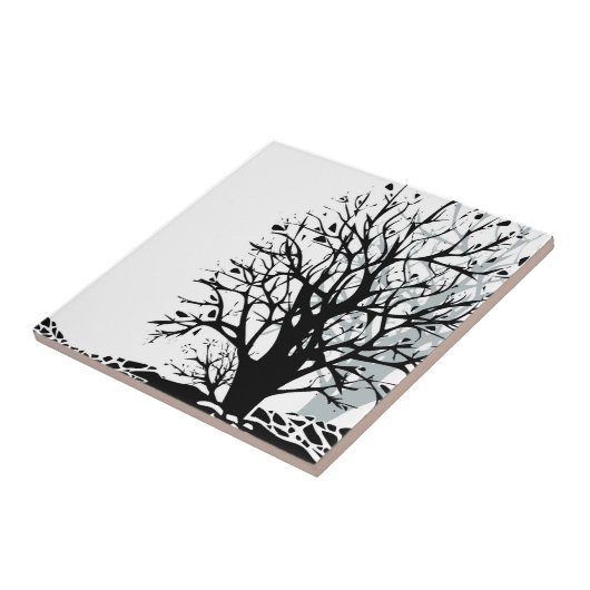 Abstract modern zwart boomsilhouet wit tegeltje (Zijkant)
