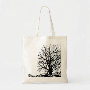Abstract modern zwart boomsilhouet wit tote bag