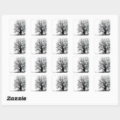 Abstract modern zwart boomsilhouet wit vierkante sticker (Vel)