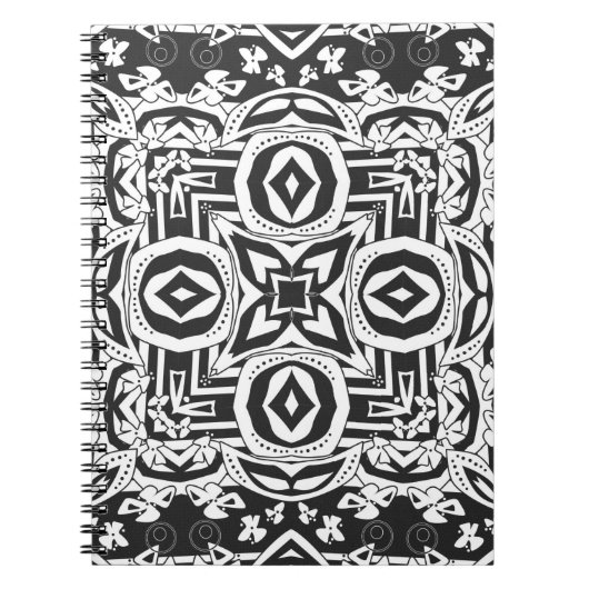 Abstract modern zwart ornament decor mozaïek notitieboek (Voorkant)