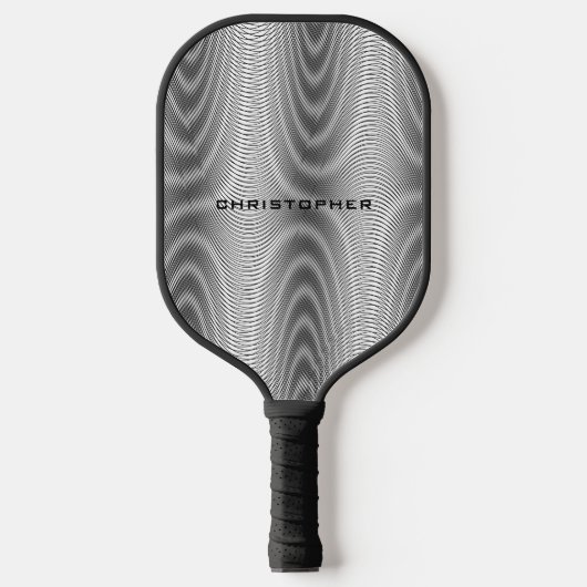 Abstract modern zwart-wit moiré-effect strepen pickleball paddle (Voorkant)