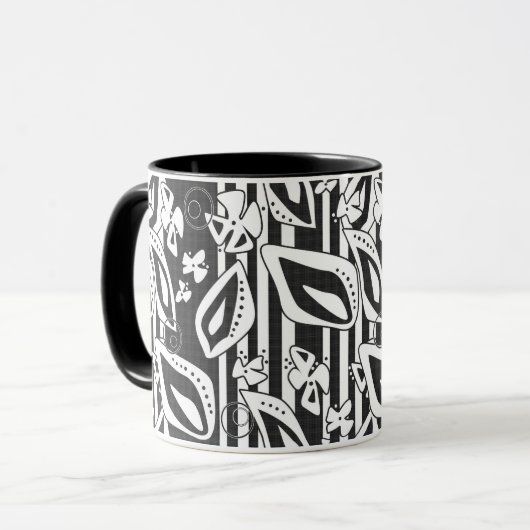 Abstract modern zwart wit ornament decor mozaïek mok (Voorkant links)