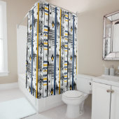 Abstract, modern zwart wit ornament geo douchegordijn (In situ)