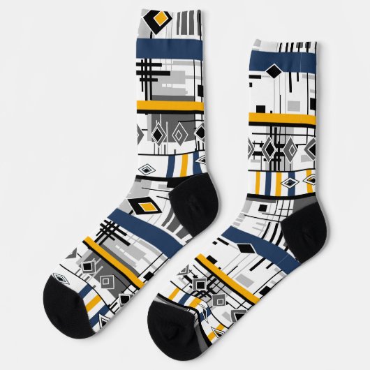 Abstract, modern zwart wit ornament geo sokken (Links)