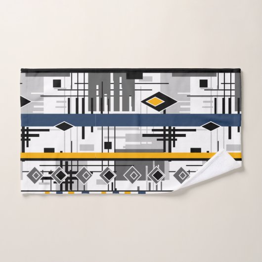 Abstract, modern zwart wit ornament geomet bad handdoek (Handdoek)