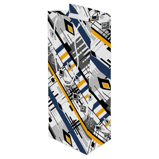 Abstract, modern zwart wit ornament geomet wijn cadeautas (Achterkant Gekanteld)