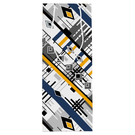 Abstract, modern zwart wit ornament geomet wijn cadeautas (Achterkant)