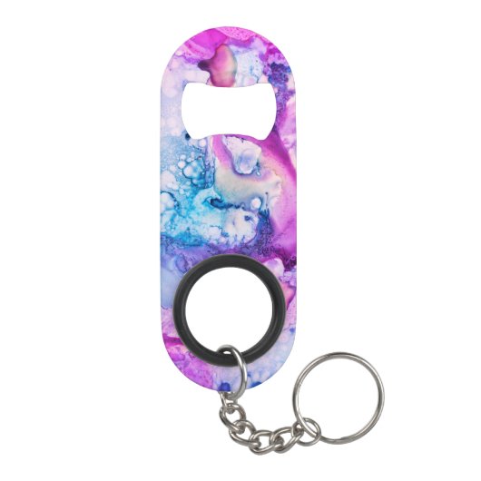 *~* Abstract Moderne Waterverf Roze Violet Paars Mini Flessenopener (Achterkant)