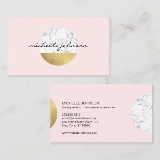 Abstract Modernist Marmer/Gouden Cirkel Logo Roze  Visitekaartje (Voorkant / Achterkant)