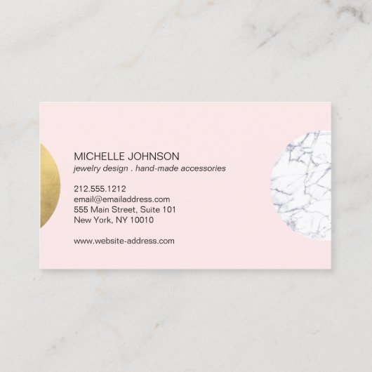 Abstract Modernist Marmer/Gouden Cirkel Logo Roze  Visitekaartje (Achterkant)