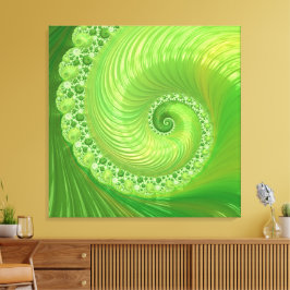 Abstract Monochrome groene wervelfractal Canvas Afdruk