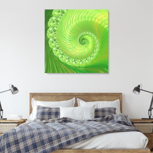 Abstract Monochrome groene wervelfractal Canvas Afdruk (Insitu (Slaapkamer))