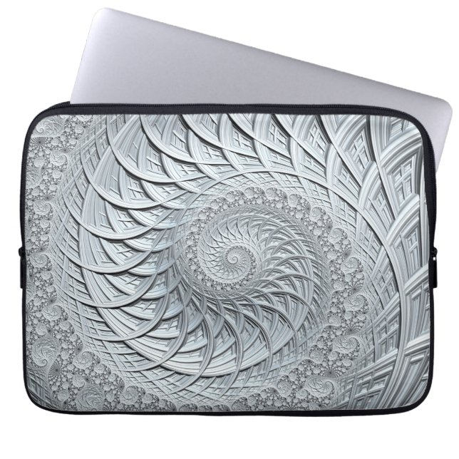 Abstract Monochrome lichte grijze spiraalfractie Laptop Sleeve (Voorkant)