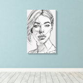 Abstract monochroom lijnkunstportret canvas afdruk (Insitu (Houten vloer))