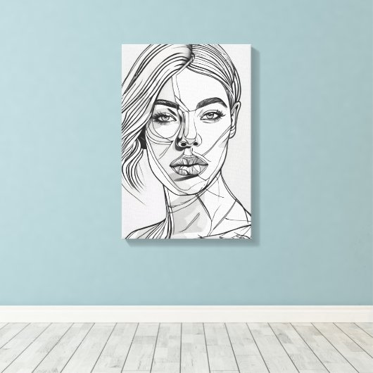 Abstract monochroom lijnkunstportret canvas afdruk (Insitu (Houten vloer))