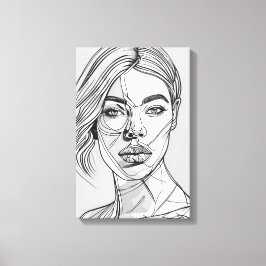 Abstract monochroom lijnkunstportret canvas afdruk