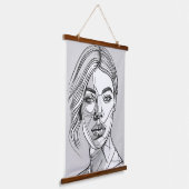 Abstract monochroom lijnkunstportret hangend wandkleed (Gebogen)