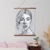 Abstract monochroom lijnkunstportret hangend wandkleed (Slaapkamer)