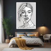 Abstract monochroom lijnkunstportret poster