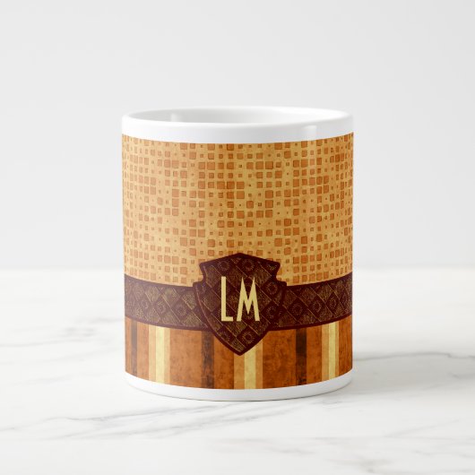 Abstract monogram amberbruin Oranje patroon Grote Koffiekop (Voorkant)