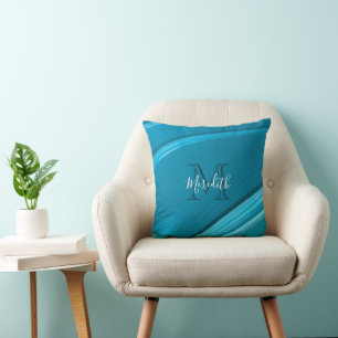 Abstract Monogram Blauwgroen Blauwe Zwervel Kussen