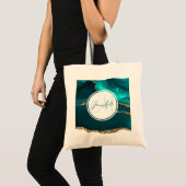 Abstract monogram Blauwgroen en Gold Agate Tote Bag (Voorkant (product))