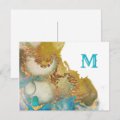 Abstract monogram Blauwgroen goudgulden Waterverf Briefkaart (Voorkant / Achterkant)