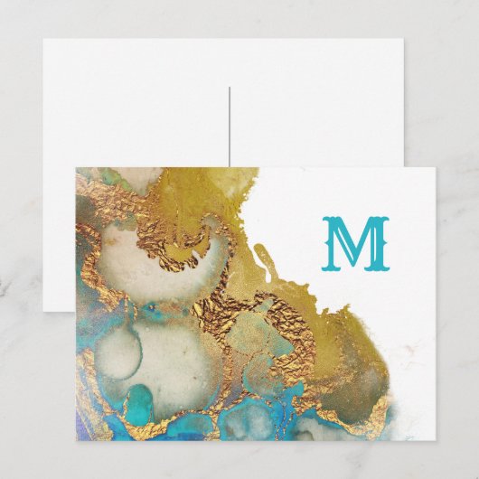 Abstract monogram Blauwgroen goudgulden Waterverf Briefkaart (Voorkant / Achterkant)
