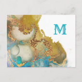 Abstract monogram Blauwgroen goudgulden Waterverf Briefkaart (Voorkant)