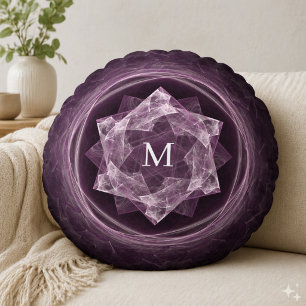 Abstract Monogram Donker Paarse Ster Fractal Rond Kussen