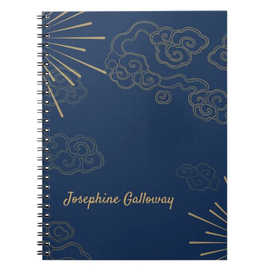 Abstract monogram Elegant Navy Blue Gold Chic Notitieboek (Voorkant)
