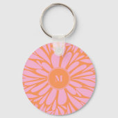Abstract monogram floral burst pastel oranje roze sleutelhanger (Voorkant)