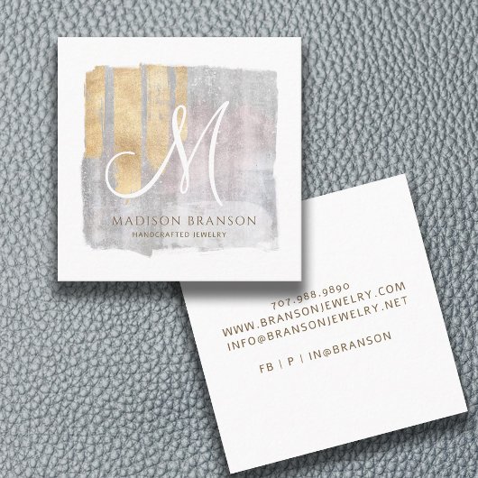 Abstract Monogram Goud Roze Blauw Sieraden Designe Vierkante Visitekaartje