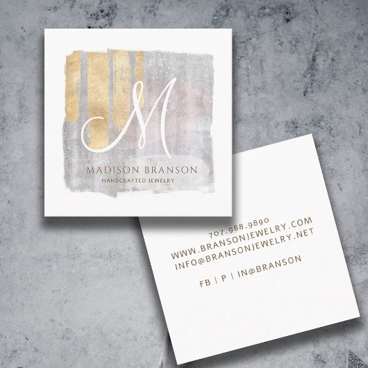 Abstract Monogram Goud Roze Blauw Sieraden Designe Vierkante Visitekaartje