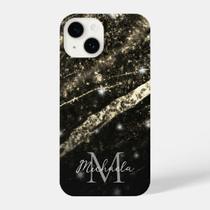 Abstract monogram goudfaux sparline zwart iPhone 14 hoesje