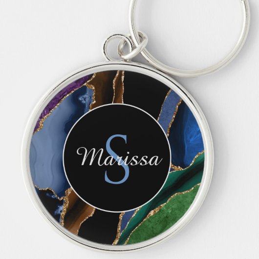 Abstract monogram met meerdere kleuren Gold Agate Sleutelhanger (Voorkant)