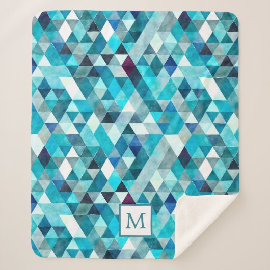 Abstract monogram modern blauw Waterverf Sherpa Deken (Voorkant)