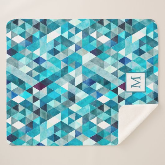 Abstract monogram modern blauw Waterverf Sherpa Deken (Voorkant (horizontaal))