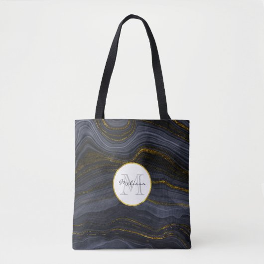Abstract monogram moderne zwart-witAgate Stone Tote Bag (Voorkant)