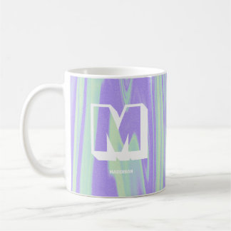 Abstract Monogram Naam Marmer Paarse Groen Koffiemok