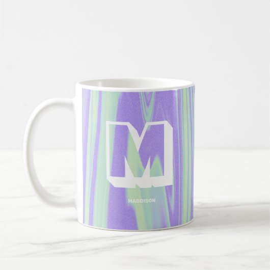 Abstract Monogram Naam Marmer Paarse Groen Koffiemok (Links)