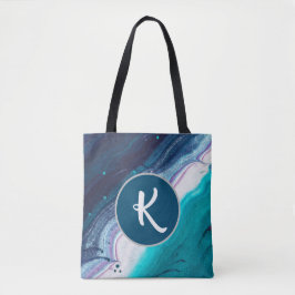 Abstract Monogram Ocean Blues Tote Bag