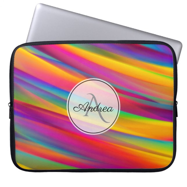 Abstract monogram regenbooggradiënt laptop sleeve (Voorkant)