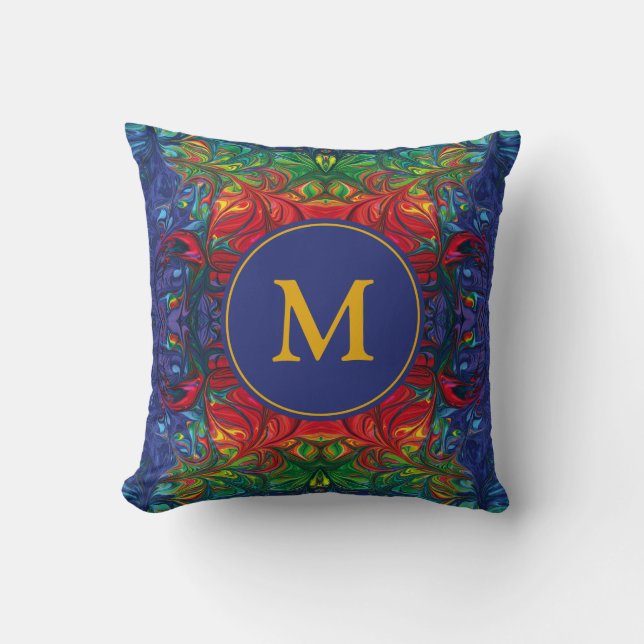 Abstract MONOGRAM Rood Blauw Groen Kussen (Voorkant)